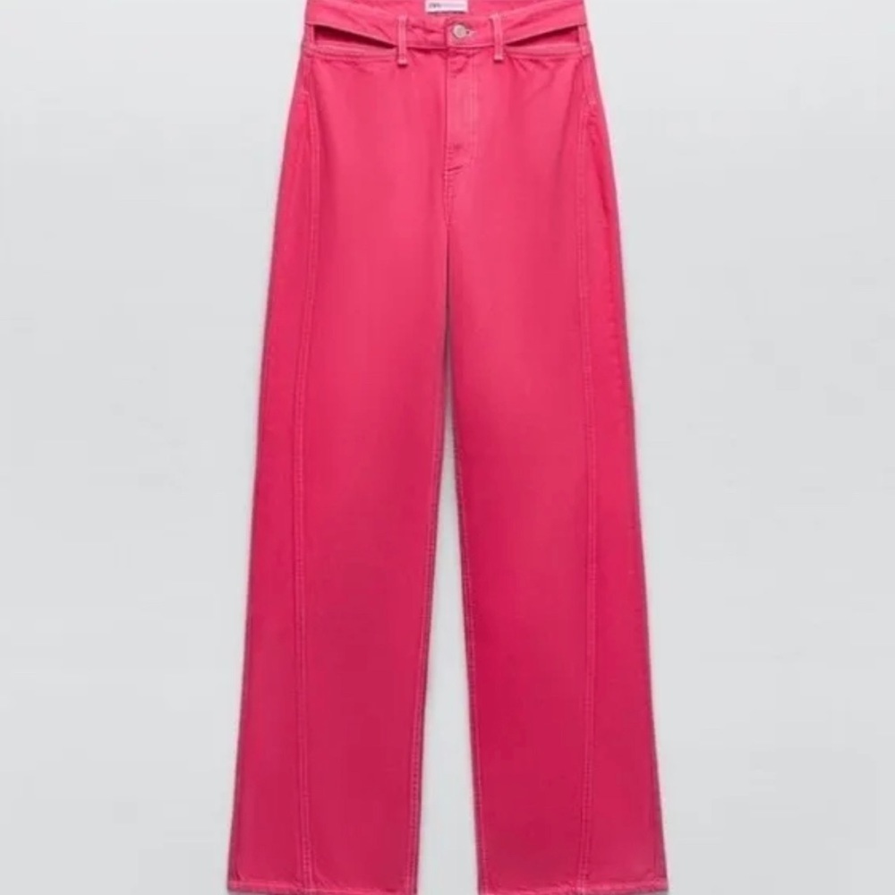 Zara Hot Pink Barbiecore Wide leg Cutout Jeans